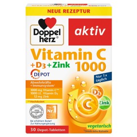 Doppelherz Vitamin C + D3 + Zinc Συμπλήρωμα Διατροφής με Βιταμίνες C, D3 & Ψευδάργυρο, 30tabs