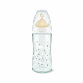 Nuk Γυάλινο Μπιμπερό First Choice Plus Temperature Control κατά των Κολικών, Μπλε Ελεφαντάκια,με Θηλή Καουτσούκ, 0-6m+, 240ml