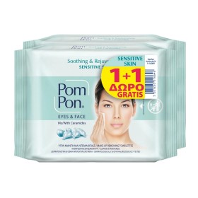 Pom Pon Eyes & Face Soothing Promo 1+1 Υγρά Μαντηλάκια Ντεμακιγιάζ Προσώπου Με Κεραμίδες Για Ευαίσθητο Δέρμα, 40 τεμάχια