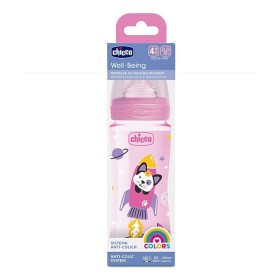 Chicco Well Being Πλαστικό Μπιμπερό με Θηλή Σιλικόνης Διαστημόπλοιο Ροζ 4m+, 330ml