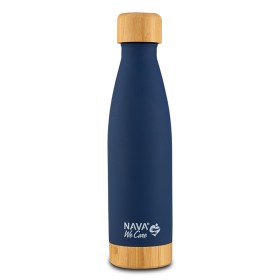 Nava Θερμός Μπουκάλι Ανοξείδωτο Bamboo "We Care" Μπλε Σκούρο, 500ml