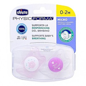 Chicco Physio Micro Girl 0-2m Πιπίλα με Θηλή Σιλικόνης σε Ροζ Χρώμα, 2τμχ