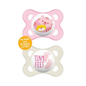 Mam Original Latex Ορθοδοντικές Πιπίλες 2-6m Ροζ Γατούλα/Tiny Feet, 2τμχ