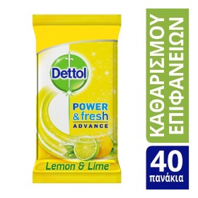 Dettol Αντιβακτηριδιακά Μαντηλάκια Καθαρισμού Επιφανειών Με Άρωμα Λεμόνι, 40τμχ