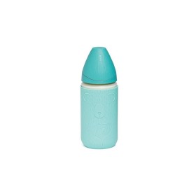 Suavinex γυάλινο Μπιμπερό U 3P +0m Με θηλή Σιλικόνης REF.3303003 Γαλάζιο 240ml
