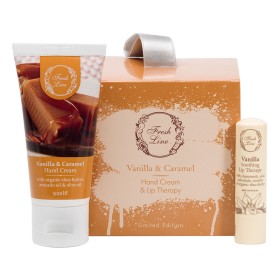 Fresh Line Promo Xmas 23 Vanilla & Caramel Candy Box Κρέμα Χεριών 50ml & Καταπραϋντική Θεραπεία Χειλιών 5.4g, 1σετ