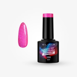  Elixir Semigel Laser Diamond 1208 Deep Ημιμόνιμο Βερνίκι Φούξια Με Γκλίτερ, 8ml