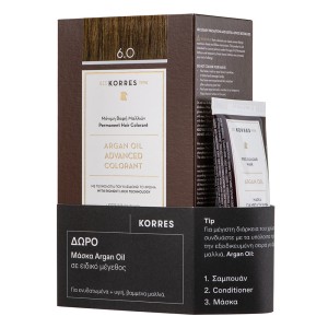 Korres Argan Oil Advanced Colorant Μόνιμη Βαφή Μαλλιών 6.0 Ξανθό Σκούρο & ΔΩΡΟ Μάσκα Argan Oil σε Ειδικό Μέγεθος 