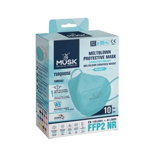 Musk Meltblown Protective Mask FFP2 NR Προστατευτική Μάσκα μιας Χρήσης Τιρκουάζ, 10τμχ