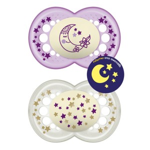Mam Original Night Πιπίλα Σιλικόνης 16+ Μηνών Άσπρο-Μώβ, 2 τεμάχια