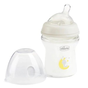 Chicco Natural Feeling Γυάλινο Μπιμπερό με Θηλή Σιλικόνης Μικρής Ροής 0m+, 150ml