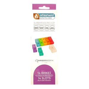 Alfashield Alfa-Pill Box 7-Day Pill Organizer Θήκη Εβδομαδιαίας Οργάνωσης Χαπιών 14 θήκες, 1τμχ