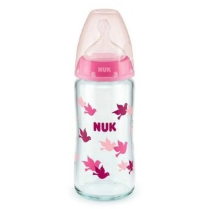 NUK First Choice Plus Γυάλινο Μπιμπερό Λευκό για 0-6m με Δείκτη Ελέγχου Θερμοκρασίας & Μεσαίας Οπής Θηλή Σιλικόνης, 240ml