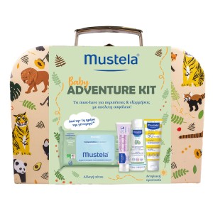 Mustela Baby Adventure Kit Promo Pack με Υγρά Μαντηλάκια 60τμχ, No Rinse Cleansing Water 100ml, Κρέμα Αλλαγής Πάνας VBC 1>2>3 50ml, Very High Protection Αντηλιακή Lotion SPF50+ 40ml με ΔΩΡΟ Βαλιτσάκι και Car Sticker Baby On Board