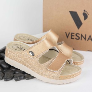 Comfort Way Ανατομικές Παντόφλες Χρυσές κωδ.422, 1ζευγάρι