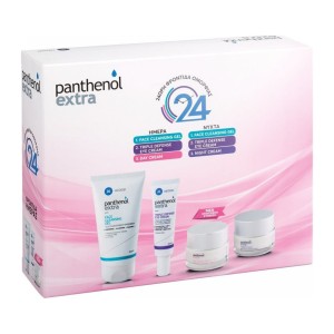 Panthenol Extra Promo με Face Cleansing Gel Τζελ Καθαρισμού Προσώπου, 150ml, Triple Defense Eye Cream Κρέμα Ματιών Τριπλής Δράσης, 25ml, Ενυδατική Κρέμα Ημέρας SPF15, 50ml & Κρέμα Νύχτας για Σύσφιξη, 50ml, 1σετ