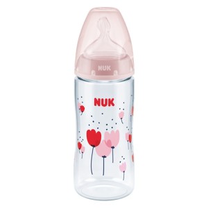 Nuk First Choice+ Πλαστικό Μπιμπερό με Θηλή Σιλικόνης & Ένδειξη Θερμοκρασίας 6-18m Ροζ με Καμηλοπάρδαλη, 300ml