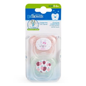 Dr. Browns PreVent PV12302 Orthodontic Soother 0-6m Ροζ - Κίτρινο, 2τμχ