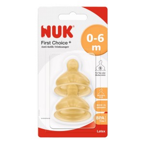 Nuk First Choice+ Θηλές από Καουτσούκ Μεσαίας Ροής 0+, 2τμχ