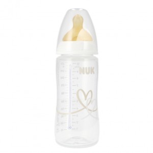 Nuk First Choice Πλαστικό Μπιμπερό με Θηλή Καουτσούκ Λευκό με Καρδιές 0m+, 300ml