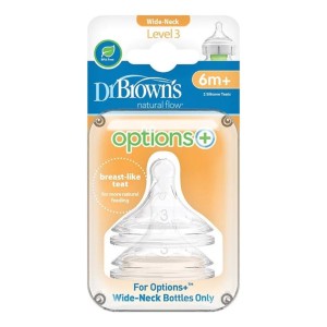 Dr. Browns Θηλές Σιλικόνης για Μπιμπερό Options+ Με Φαρδύ Λαιμό 6m+, 2τμχ