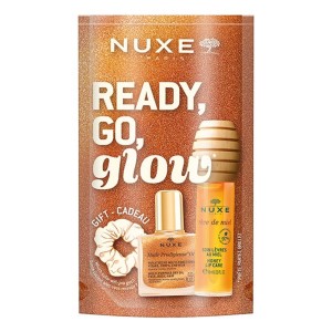 Nuxe Promo Ready, Go, Glow με Reve De Miel Honey Lip Care Oil Gloss για Ενυδάτωση Χειλιών, 10ml, Huile Prodigieuse Or Ιριδίζον Ξηρό Λάδι Ενυδάτωσης για Πρόσωπο, Σώμα & Μαλλιά, 10ml & Δώρο Λαστιχάκι Μαλλιών, 1τεμ, 1σετ