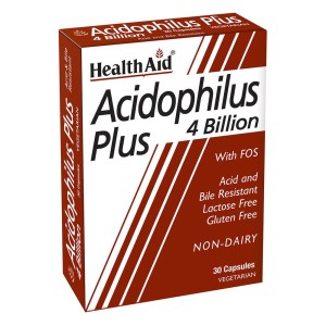 Health Aid Acidophilus Plus 4Billion Συμπλήρωμα Διατροφής Προβιοτικών 4δις με (FOS), Ιδανικό Μείγμα Τριών Διαφορετικών Προβιοτικών, 30caps