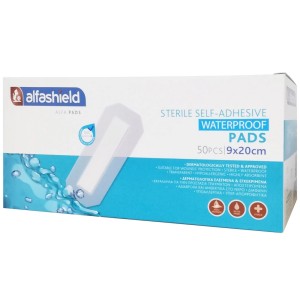 Alfashield Self-Adhesive Waterproof Pads 9x20cm Αποστειρωμένα Αυτοκόλλητα Επιθέματα, 50τμχ