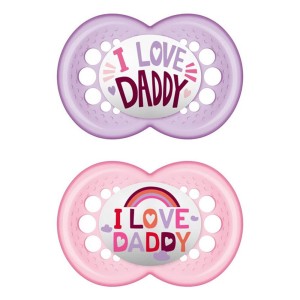 Mam Πιπίλα Σιλικόνης Ι Love Daddy 6-16 Μηνών Ροζ/Μώβ, 2τμχ