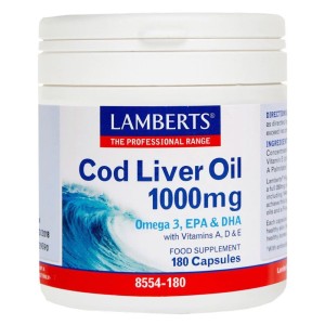Lamberts Cod Liver Oil 1000mg Μουρουνέλαιο με Omega 3 Λιπαρά Οξέα, 180caps​