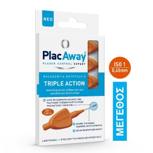 Plac Away Μεσοδόντια Βουρτσάκια Triple Action 0.45mm ISO 1 Πορτοκαλί, 6τεμ