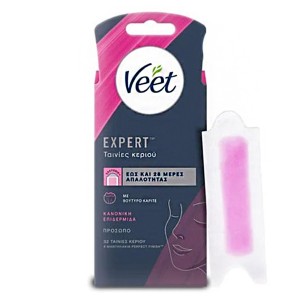 Veet Easy-Gelwax Αποτριχωτικές Ταινίες Προσώπου για Κανονική Επιδερμίδα, 32 Τεμάχια