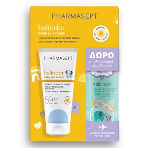 Pharmasept Promo Heliodor Βaby Sun Cream Βρεφική Αντηλιακή Κρέμα για Πρόσωπο & Σώμα SPF50 100ml & Δώρο Mild Bath Απαλό Βρεφικό Αφρόλουτρο 100ml, 1σετ