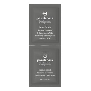 Pandrosia Scrub Mask Απολεπιστικη Μασκα Προσωπου Ενεργού Άνθρακα & Ηφαιστειακής Λάβας, 2x8ml