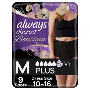 Always Discreet Boutique Εσώρουχα Για Την Ακράτεια Plus Μαύρο, 9τεμ