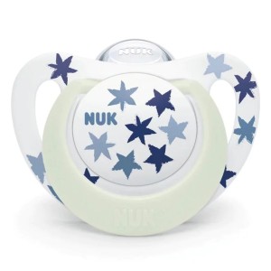 Nuk Star Νight Ορθοδοντική Πιπίλα Σιλικόνης με Θήκη 18-36m Μπλε Αστεράκια, 1τμχ