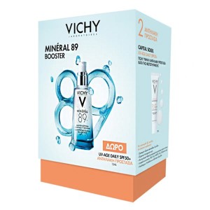 Vichy Πακέτο Περιποίησης Προσώπου Vichy Mineral 89 Hyaluronic Acid Face Moisturizer Ενυδατικό Booster Προσώπου για Καθημερινή Χρήση, 50ml & Δώρο UV-Age Daily SPF50+ Αντηλιακό Προσώπου, 15ml, 1σετ