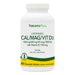 Natures Plus Cal/Mag/Vit.D3 Μασώμενες Ταμπλέτες με Γεύση Βανίλια, 60chew.tabs