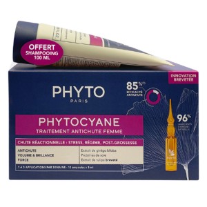 Phyto Phytocyane Promo Reactional Hair Loss Treatment for Women Αγωγή Αντιδραστικής Τριχόπτωσης για Γυναίκες, 12x5ml & Δώρο Αναζωογονητικό Σαμπουάν, 100ml