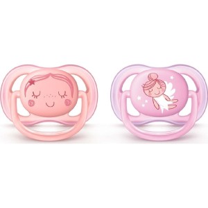 Avent Ultra Air Ορθοδοντική Πιπίλα Σιλικόνης με Κρίκο για Κορίτσια, 0-6 Μηνών 2 Τεμάχια SCF345/20