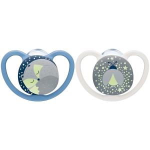 Nuk Space Night Πιπίλες Σιλικόνης Μπλε 0-6m, 2τμχ