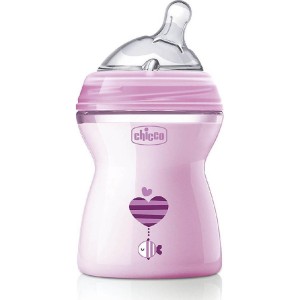 Chicco Natural Feeling Πλαστικό Μπιμπερό με Θηλή Σιλικόνης Μέτριας Ροής 2m+ Ροζ, 250ml