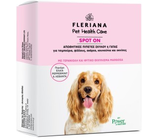 Fleriana Pet Health Care Spot on, Απωθητικές Πιπέτες Σκύλου ή Γάτας για Τσιμπούρια, Ψύλλους, Ακάρεα, Κουνούπια & Σκνίπες, 15ml