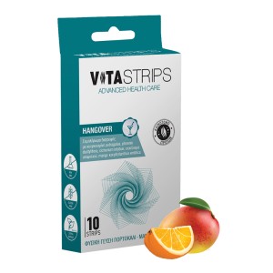 Vitastrips Hangover Συμπλήρωμα Διατροφής που Βοηθάει στον Μεταβολισμό του Αλκοόλ & στην Ανακούφιση από τα Συμπτώματα του Hangover όπως Kόπωση & Nαυτία, 10τμχ