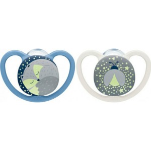 Nuk Space Night Πιπίλες Σιλικόνης Μπλε 18-36m, 2τμχ