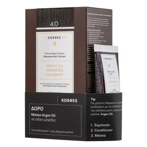 Korres Argan Oil Advanced Colorant Μόνιμη Βαφή Μαλλιών 4.0 Καστανό & ΔΩΡΟ Μάσκα Argan Oil σε Ειδικό Μέγεθος 