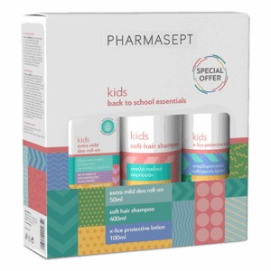 Pharmasept Πακέτο Back to School με Kid Soft Hair Shampoo Παιδικό Σαμπουάν 400ml, X-Lice Protective Lotion Αντιφθειρική Λοσιόν, 100ml & Kids Extra Mild Deo Roll-On Αποσμητικό για Παιδιά, 50ml, 1σετ