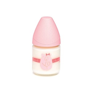 Suavinex Γυάλινο Μπιμπερό 120ml Με Θηλή Σιλικόνης 0-6Μ Suavinex Bear Pink 120ml