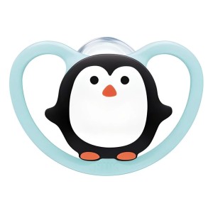 Nuk Space Πιπίλα Σιλικόνης 6-18m, Γαλάζιος Πιγκουίνος με Θήκη, 1τμχ