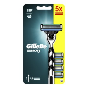 Gillette Mach3 Mens BladeRazor System Ανταλλακτικές Κεφαλές 5τμχ & Λαβή 1τμχ
